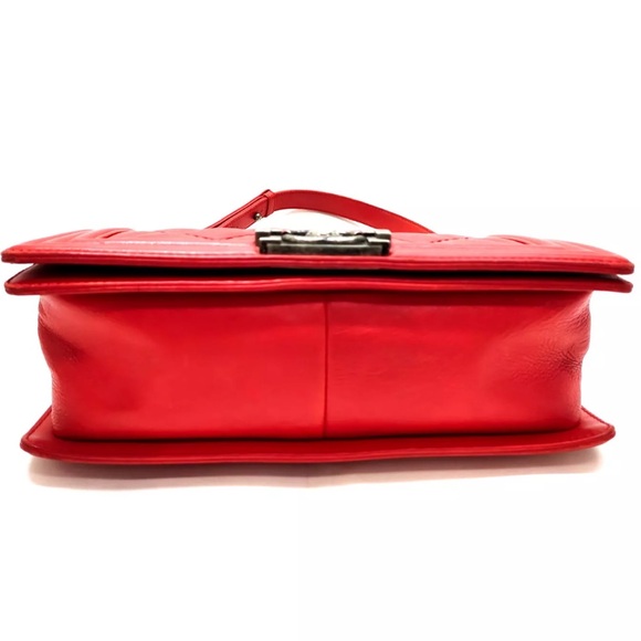 CHANEL BOY Chain Wild Stitch Quilted Shoulder Bag Red Medium 3 Chanel wallets - Picture 6 of 14